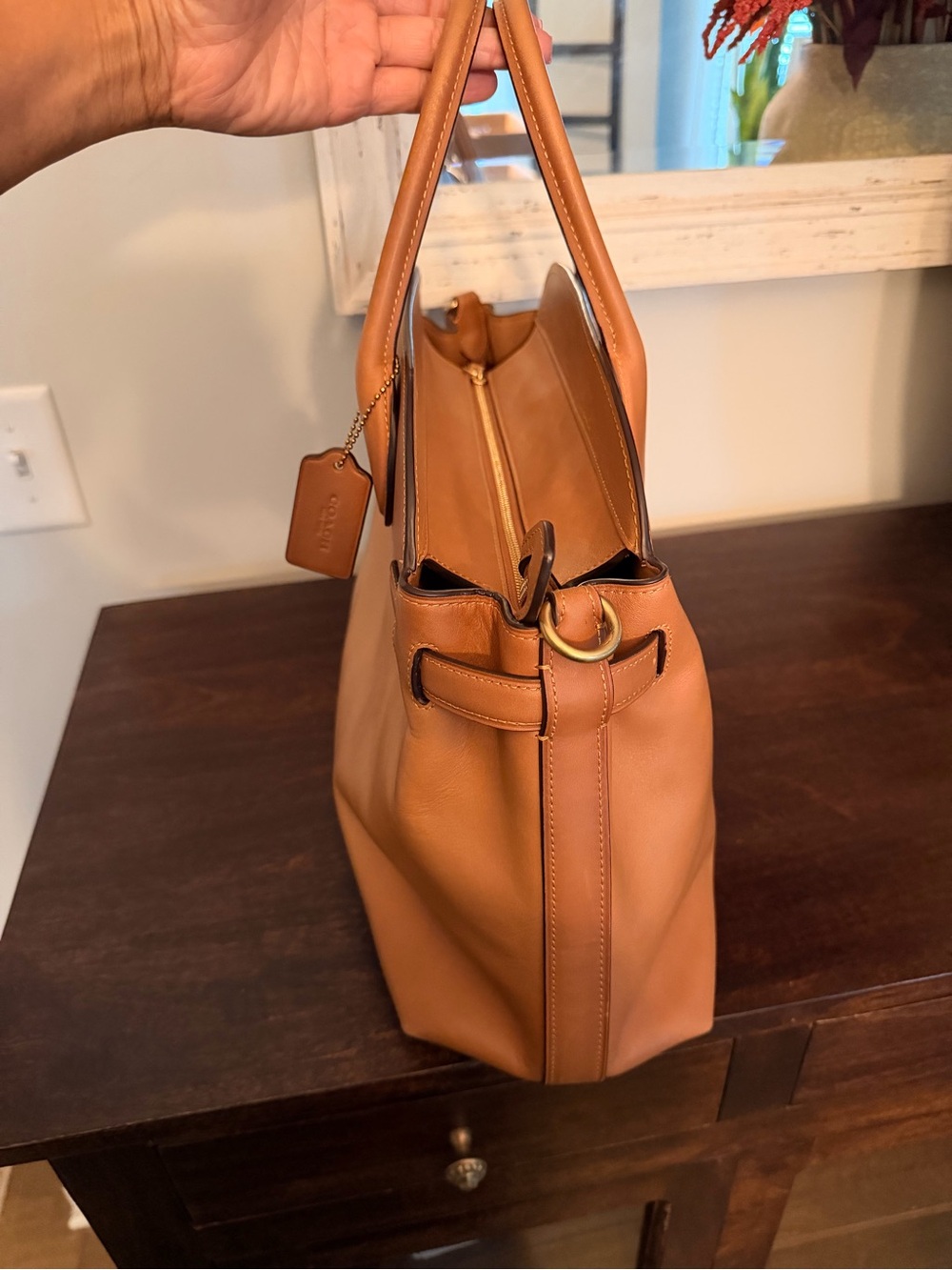Coach Leather Satchel Handbag - Tan/Honey - Picture 4 of 16